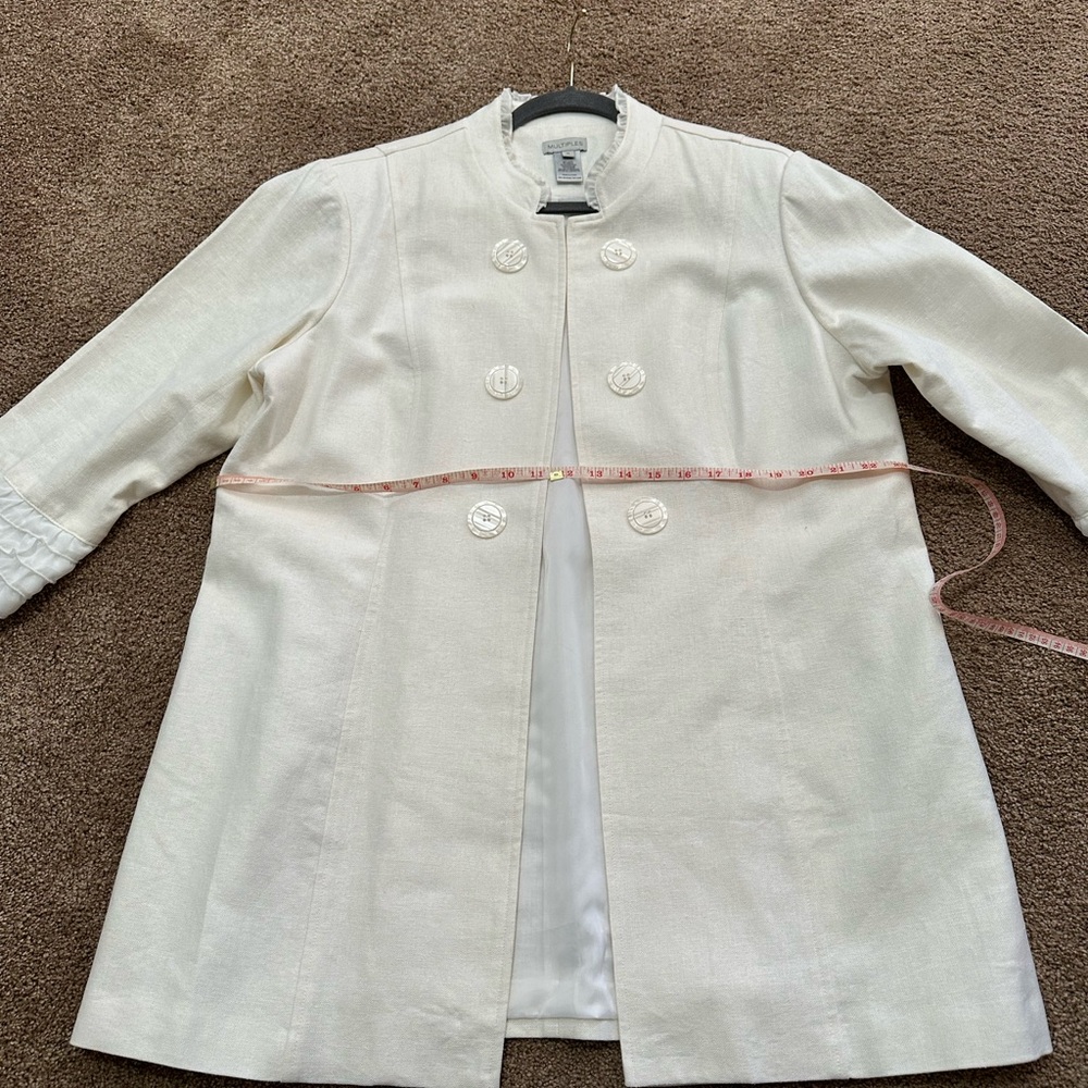 Multiples Ruffled Button Cream And White Linen Bl… - image 8